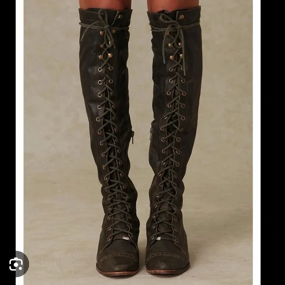 Jeffrey Campbell Joe Boots Sz 11 Dark Green Free People Tall Lace Up Combat Mili
